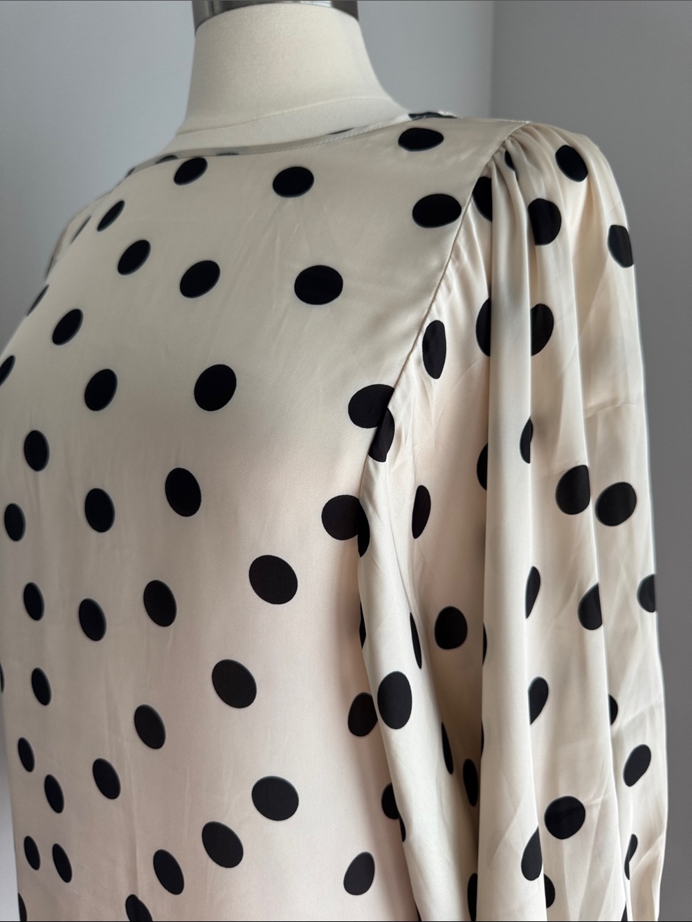 Karen Walker Hi There Full Dolman Sleeve Polka Dot Blouse - Black/Cream, Size 10